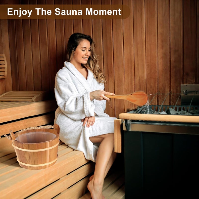bayisam Wooden Sauna Bucket and Ladle Set, Handmade from Natural Cedar with Rope Handle,4L - Image 5